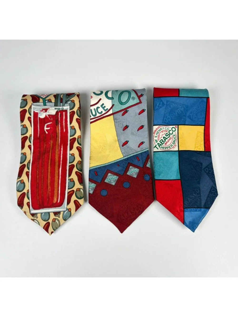 Lot of 3 Tabasco Brand Hot Sauce 100% Silk Ties Novelty Neckties Made in USA
